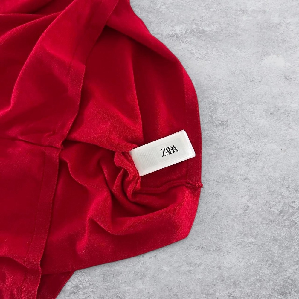 Zara Red Off The Shoulder Draped Bardot Top Metallic Detail Short Sleeve - Picture 5 of 8